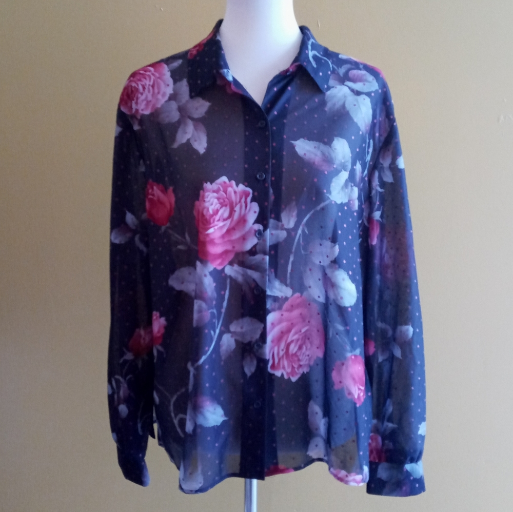 Sold Vintage sheer floral blouse Sz XL